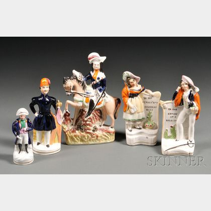 Five Victorian Staffordshire Pottery Figures