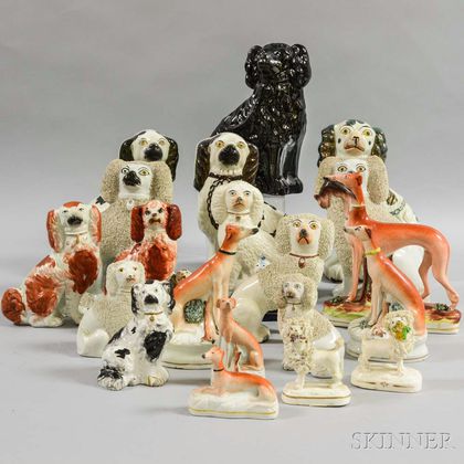 Twenty Staffordshire Ceramic Spaniels and Whippets