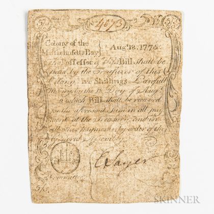 Massachusetts August 18, 1775 5 Shillings, MA-162