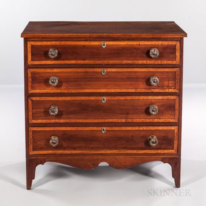Maple and Cherry Inlaid Chest of Four Drawers