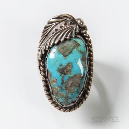 Large Navajo Silver and Turquoise Ring