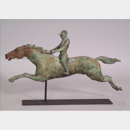 Molded Sheet Copper and Cast Iron Horse and Jockey Weather Vane