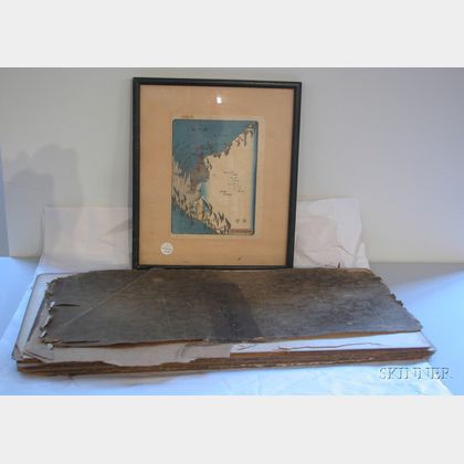Seven Framed Japanese Prints and a Folio