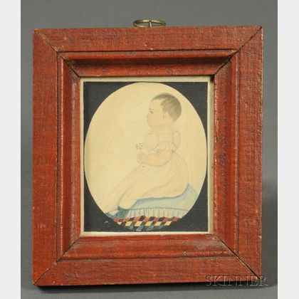 Justus DaLee (New York, Massachusetts, and Connecticut, 1793-1878) Portrait of a Baby Seated on Pillow Holding a Rattle.