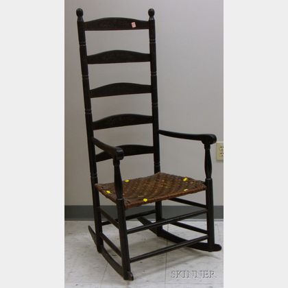 Painted and Stencil Decorated Ladder-back Armchair with Woven Splint Seat. 