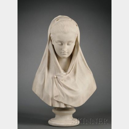 Carved White Marble Bust of Woman