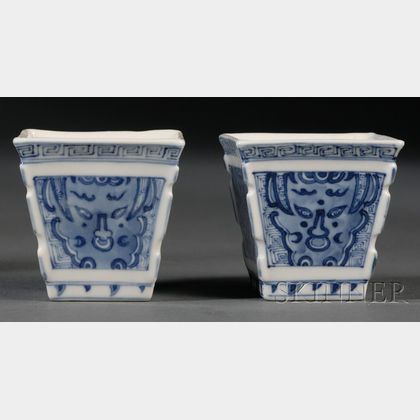 Pair Square Blue and White Cups