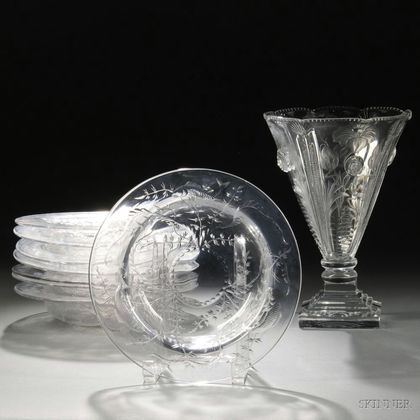 Nine Pieces of Engraved Colorless Glass
