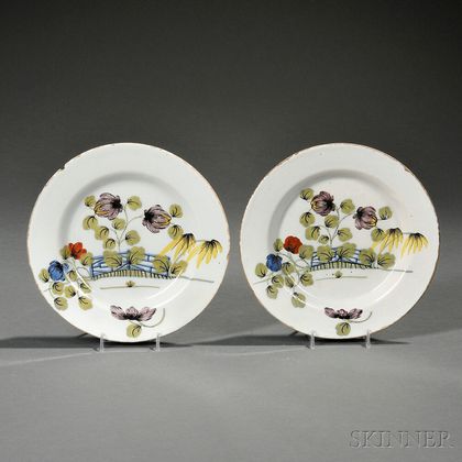 Pair of Liverpool Delftware Fazakerley Decorated Plates
