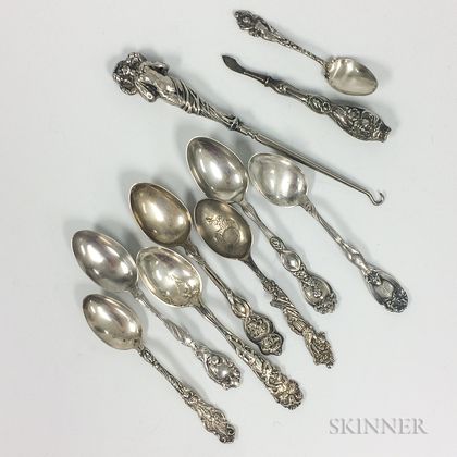 Group of Art Nouveau Sterling Silver Flatware and Accessories