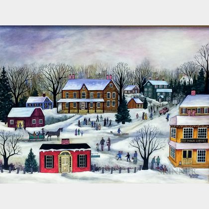 Janet Munro (American, b. 1949) Winter Activities/A Village Scene