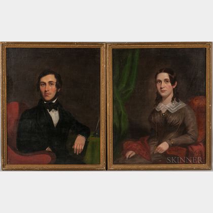 American School, 19th Century Portraits of a Man and Woman