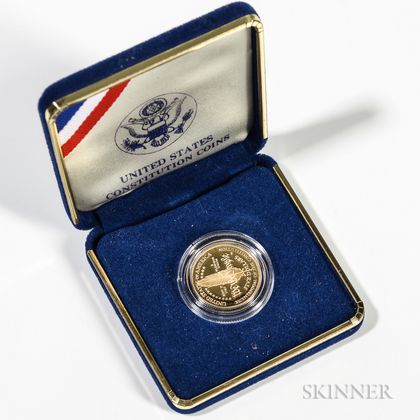 1987 $5 Proof Constitution Commemorative Gold Coin. Estimate $200-300