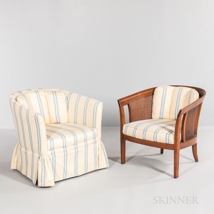 Two Dunbar Three-panel Woven Cane-back Chairs