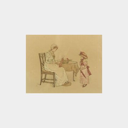 Attributed to Kate Greenaway (British, 1846-1901) Knitting