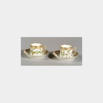 Nineteen Royal Copenhagen Porcelain &#34;Flora Danica&#34; Coffee Cups and Saucers