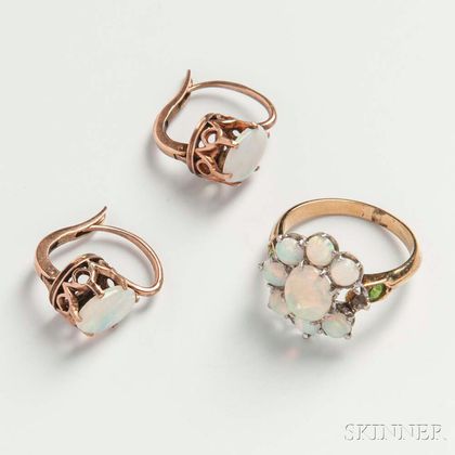 14kt Gold and Opal Ring and Earrings