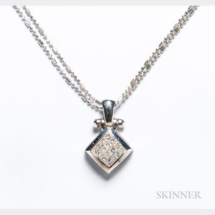 18kt White Gold and Invisibly Set Diamond Pendant