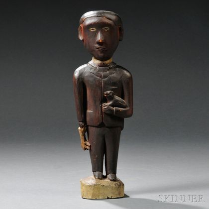 Folk Carved and Painted Figure of a Man with Dog and Game