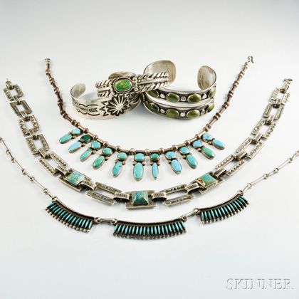 Six Southwest Silver and Turquoise Jewelry Items