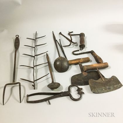 Group of Wrought Iron Hearth and Domestic Items