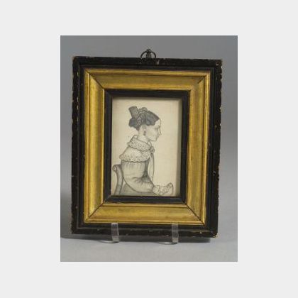 American School, 19th Century Miniature Portrait of a Seated Woman Holding a Book.