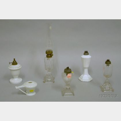Three White and Three Colorless Glass Lamps