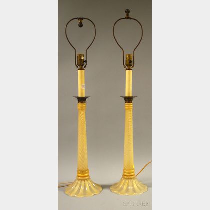 Pair of Italian Murano Art Glass Candlestick-form Lamps