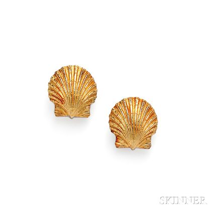 18kt Gold Scallop Shell Earclips, Schlumberger, Tiffany & Co.