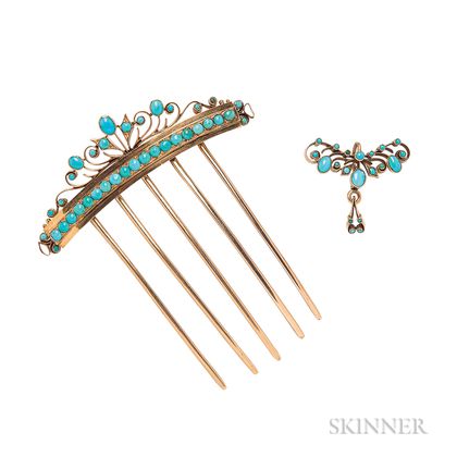 Antique Gold and Turquoise Hair Comb