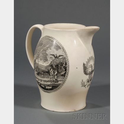 Large Transfer-decorated Liverpool Pottery Creamware Pitcher