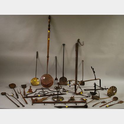 Group of Assorted of Wrought Iron and Metal Domestic and Hearth Items