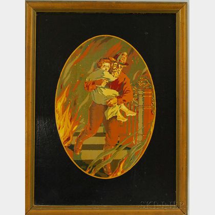 Framed Overpainted Fireman's Fund Insurance Company Advertising Panel