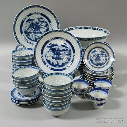 Approximately Forty-three Pieces of Canton Rice Porcelain Tableware. Estimate $200-300