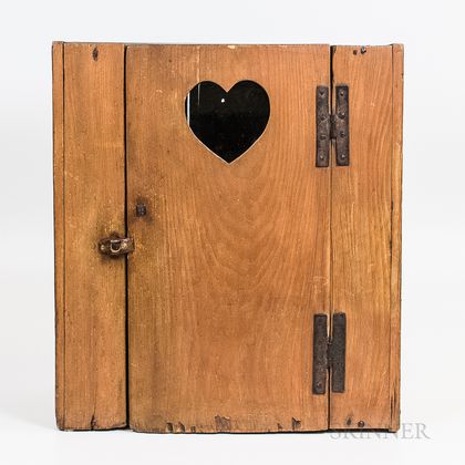 Small Country Glazed Pine Cupboard with Heart Cutout Door