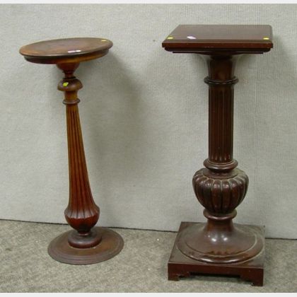 Edwardian Reeded and Turned Maple Pedestal and Carved and Fluted Mahogany Pedestal. 