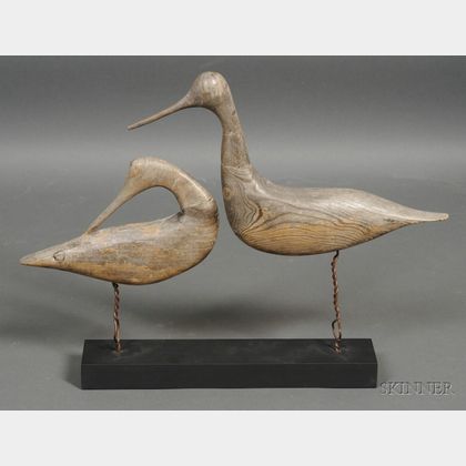 Pair of Carved Wooden Shorebirds