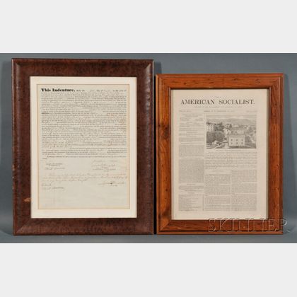 Framed Shaker-related Newspaper and Indenture