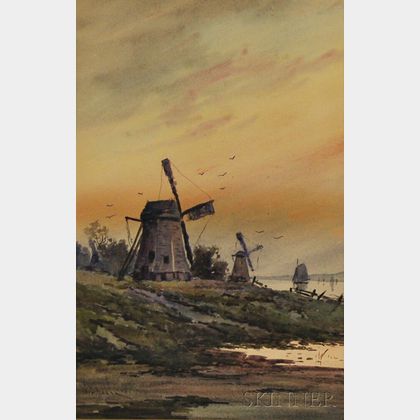 W.F. Dell (American, 19th/20th Century) Landscape with Windmill