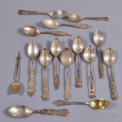 Fourteen Sterling Silver Souvenir Spoons
