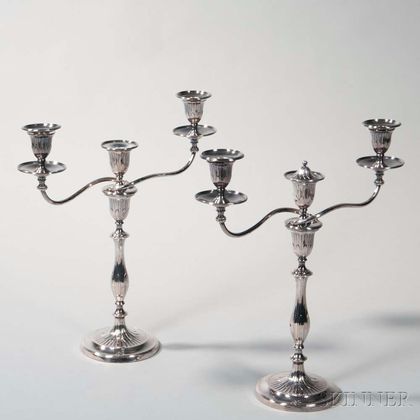 Pair of Silver-plate Convertible Three-light Candelabra