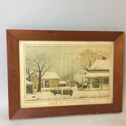 Framed Currier & Ives "Home to Thanksgiving" Reproduction