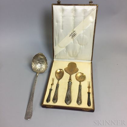 Cased German Serving Set and a Repousse Ladle