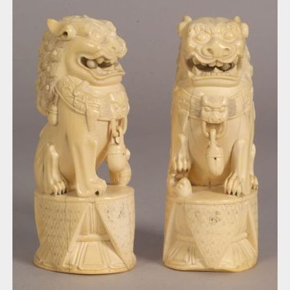 Pair of Carved Ivory Foo Dogs