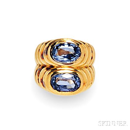 18kt Gold and Sapphire Twin-stone Ring, Bulgari