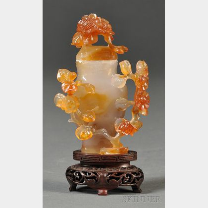Carnelian Agate Flattened Vase and Cover