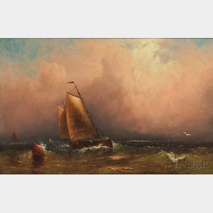 Charles Henry Gifford (American, 1839-1904) Schooner Rounding a Buoy