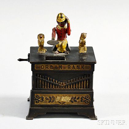 Painted Cast Iron Mechanical Dog and Cat "Organ Bank" Bank
