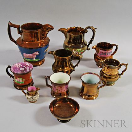 Ten Copper Lustre Ceramic Vessels