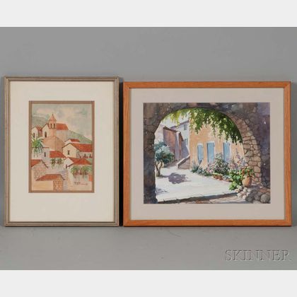 Two Framed Watercolor Town Scenes